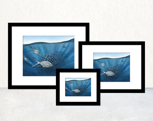 香港生態印刷畫: 捕獵中的斐氏鯧鰺 HK Wildlife Art Print: Small-spotted Dart Hunting Action