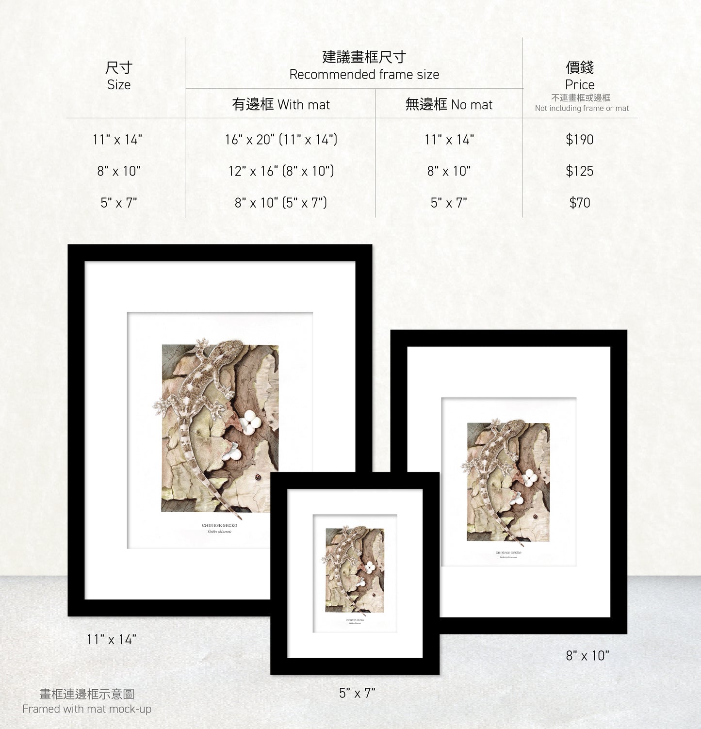 香港生態印刷畫: 壁虎 HK Wildlife Art Print: Chinese Gecko